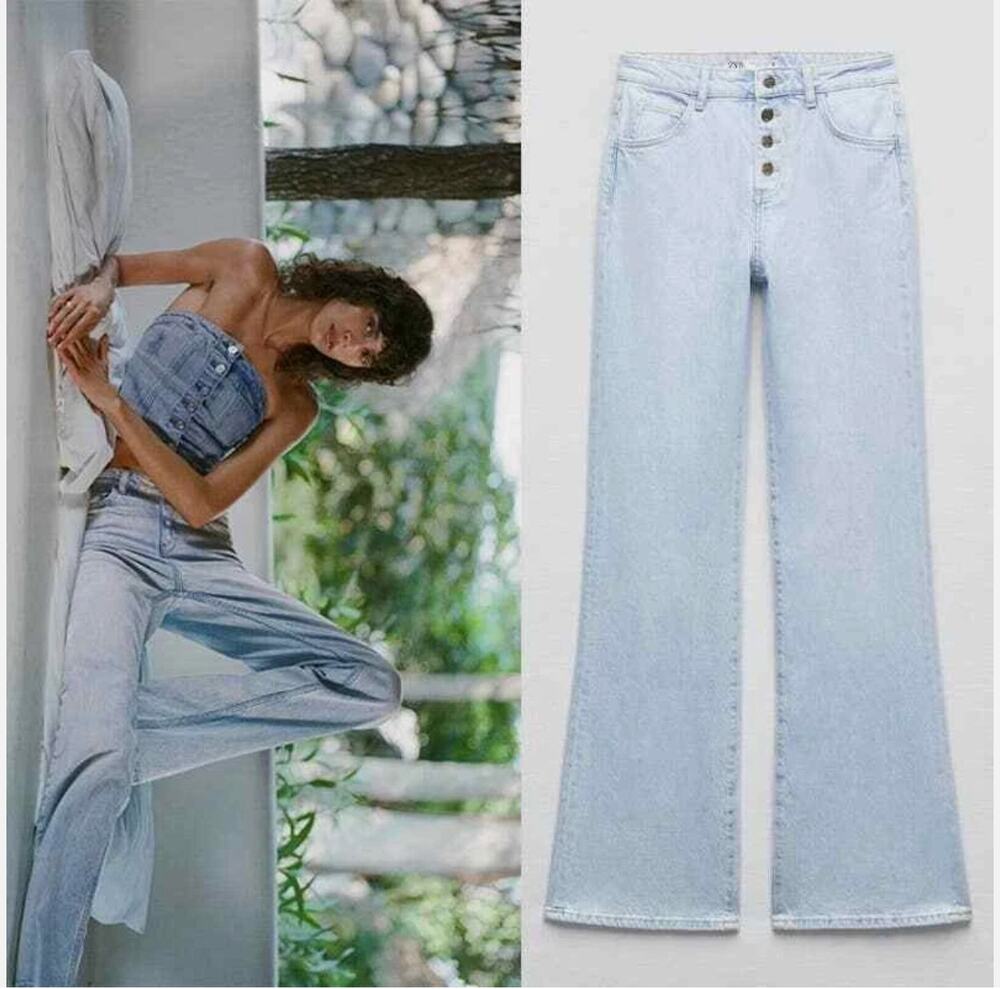 ZARA Full-length 70's light-wash flare jeans size 2